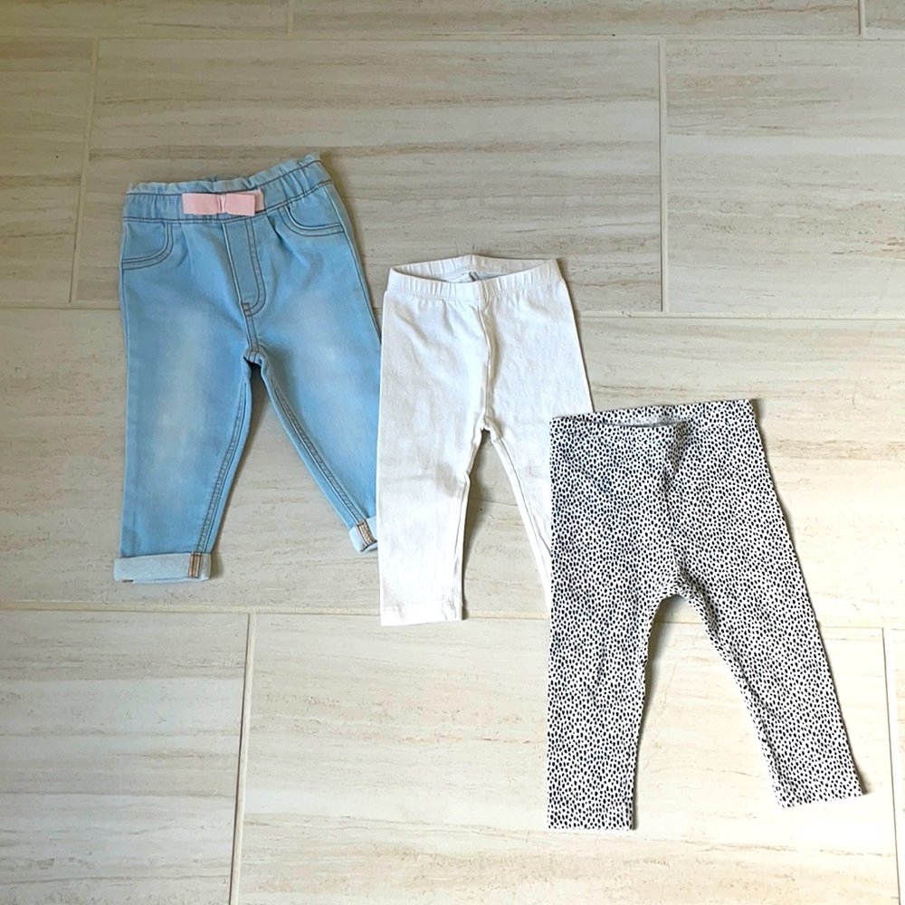 First Impression Jeans and Old Navy white w/ Sparkle and black dotted Leggings